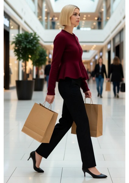 Kadın Bisiklet Yaka Etek Ucu Volanlı Düğmeli Triko Hırka Uzun Kollu Rahat Kesim Günlük Stilinize modelleri