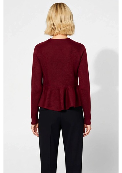 Kadın Bisiklet Yaka Etek Ucu Volanlı Düğmeli Triko Hırka Uzun Kollu Rahat Kesim Günlük Stilinize indirimleri