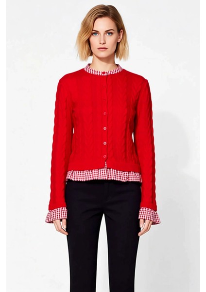 Kadın Saç Örgü Detaylı Düğmeli Triko Hırka Katmanlı Şık Görünüm Sunan Örme Kazak Dayanıklı fırsatları