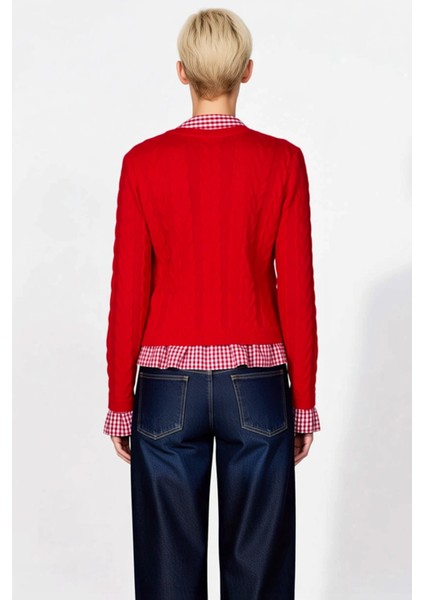 Kadın Saç Örgü Detaylı Düğmeli Triko Hırka Katmanlı Şık Görünüm Sunan Örme Kazak Dayanıklı indirimleri