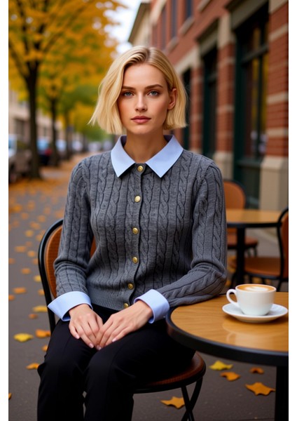 Kadın Klasik Saç Örgü Desenli Önü Düğmeli Uzun Kollu Triko Hırka Kış Sezonu Konforlu Şıklık fiyatları