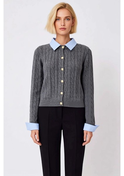 Kadın Klasik Saç Örgü Desenli Önü Düğmeli Uzun Kollu Triko Hırka Kış Sezonu Konforlu Şıklık fırsatları