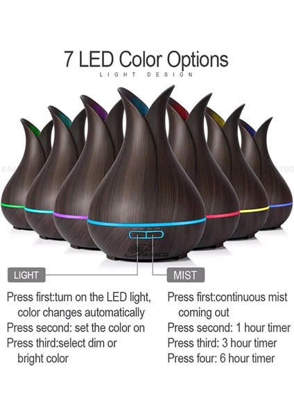Ultrasonik Aroma Difüzörü 7 Renk LED Işıklı Aromatik Oda Kokusu Hava Nemlendirici 500 ml fiyatları