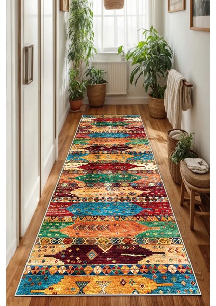 Çok Renkli Kaymaz Taban Kalın Dokulu Halı, Yolluk ve Mutfak Için Şık Tasarım