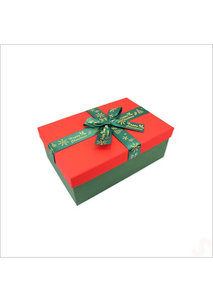 Kırmızı Kapaklı Fiyonklu Yeşil Kutu, 19 cm - Küçük Boy