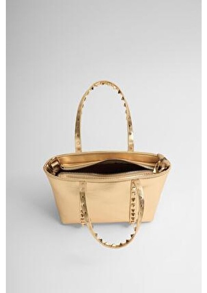 Altın Kadın Küçük Boy Zımba Detaylı Pu Deri Tokalı El ve Omuz Çantası fırsatları