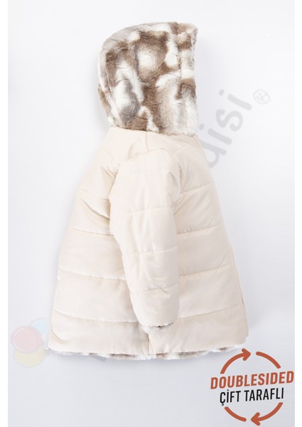 Çift Taraflı Içi Kürklü Peluş Şişme Fermuarlı Kalın Kar Kapüşonlu Kışlık Kız Bebek Mont Çocuk Kaban fırsatları