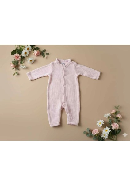 Müslin Tulum | %100 Pamuk Beyaz Uzun Kollu | 0-3 Ay Hastane Çıkışı | Nefes Alan | Çıtçıtlı