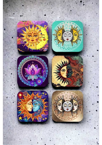 Sun And Moon Ahşap Bardak Altlığı Seti 6 Adet