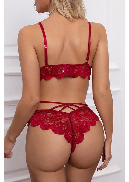 Bordo Çapraz Ip Detaylı Şık Sütyen Külot Takım indirimleri