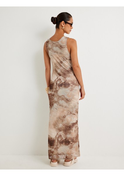 Uzun Kalem Elbise Soyut Desenli Kolsuz Yuvarlak Yaka fırsatları