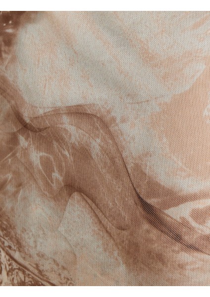 Uzun Kalem Elbise Soyut Desenli Kolsuz Yuvarlak Yaka