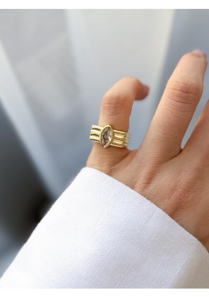 Çelik Taşlı Serçe Parmak Yüzük (Ayarlanabilir)