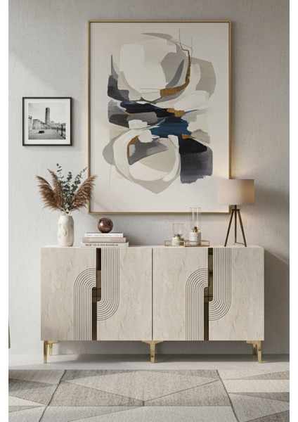 KA1804BTG -Meyra Konsol, Kahve Köşesi, Tv Sehpası 180 cm Beyaz - Traverten - Gold fiyatları