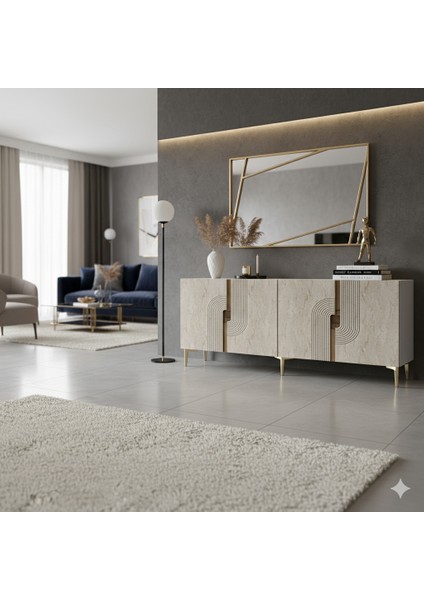 KA1804BTG -Meyra Konsol, Kahve Köşesi, Tv Sehpası 180 cm Beyaz - Traverten - Gold modelleri