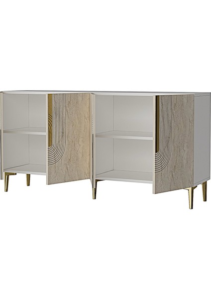 KA1804BTG -Meyra Konsol, Kahve Köşesi, Tv Sehpası 180 cm Beyaz - Traverten - Gold fırsatları