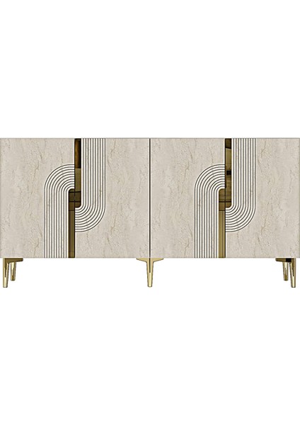 KA1804BTG -Meyra Konsol, Kahve Köşesi, Tv Sehpası 180 cm Beyaz - Traverten - Gold