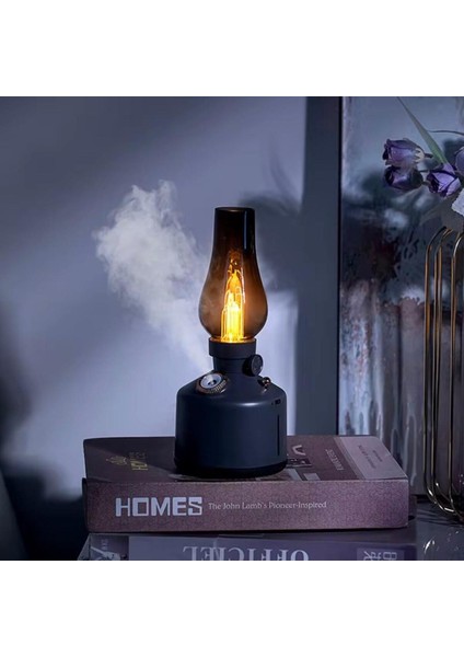 Vintage Alev Efektli Gece Lambalı Hava Nemlendirici – Ayarlanabilir Işık ve Buhar Gücü