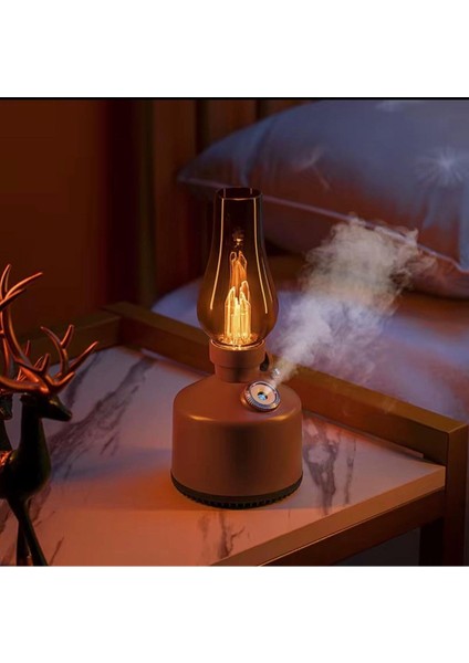 Vintage Alev Efektli Gece Lambalı Hava Nemlendirici – Ayarlanabilir Işık ve Buhar Gücü