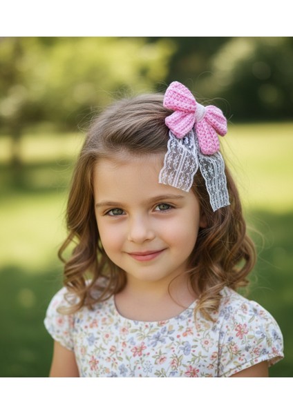 Pembe Örgü Kurdele ve Dantel Detaylı Lastikli Saç Tokası – Kız Çocuk Saç Aksesuarı indirimleri