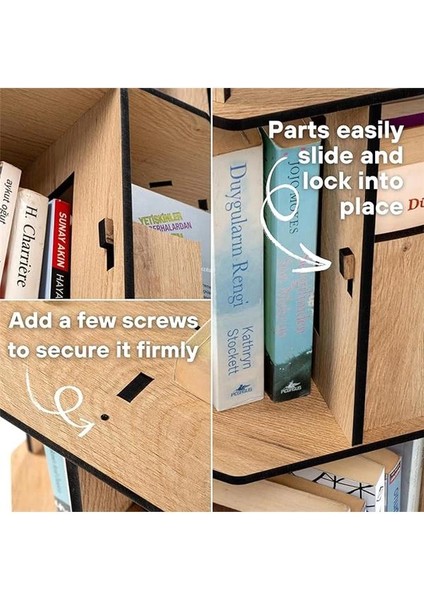 360° Döner Kitaplık – Modern ve Dekoratif Çok Katmanlı Ahşap Kitap ve Dergi Rafı (Meşe, 5 indirimleri