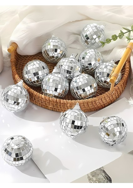 Yılbaşı Topları Aynalı Disko Topu Çam Ağacı Süsleri Gümüş 4 cm 6'lı