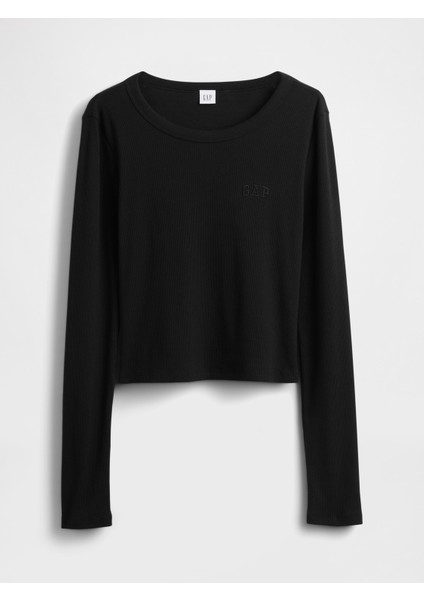 Kadın Siyah Ribana Crop Bisiklet Yaka T-Shirt fiyatları