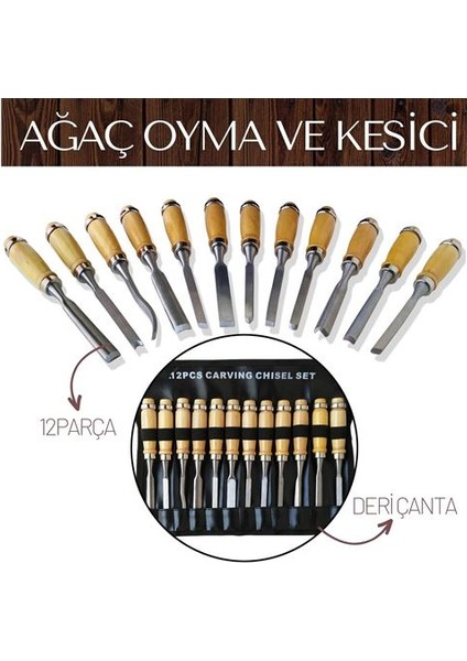Hsnet Elena 12 Parça Çantalı Ağaç Oyma ve Kesici Set - MR000K-1G2HJ4