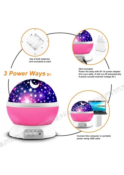 Pembe Dönen Renkli Ay Yıldızlı Gökyüzü Yansıtmalı Projeksiyon Gece Lambası Çocuk Bebek Parti Odası modelleri