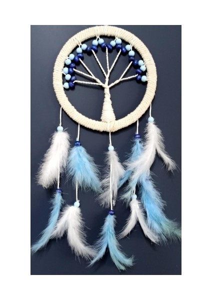 Mavi Beyaz Kuş Tüylü Hayat Ağacı Düş Kapanı Duvar Süsü modelleri