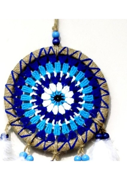 Nazar Boncuğu Desenli Dream Catcher El Yapımı Kuş Tüylü Rüya Kapanı Duvar Süsü