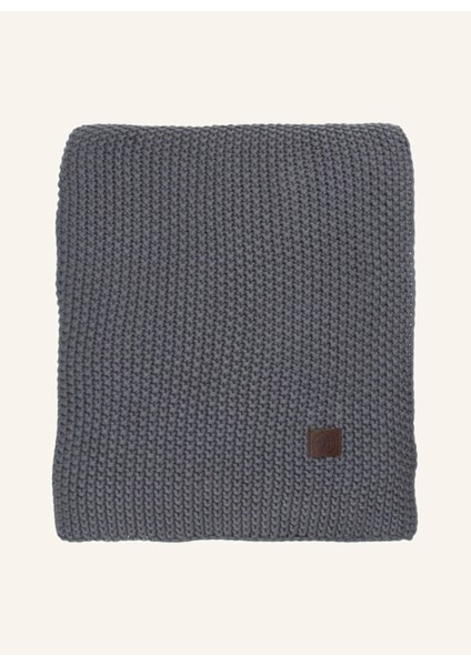Nordic Knit Pamuk Battaniye 130X170 cm Deri Detaylı Kalın Örgü Tasarım