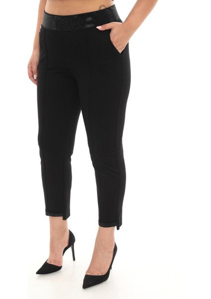 Büyük Beden Mom Yüksek Bel Dar Paça Taş Detaylı Örme Kadın Pantolon