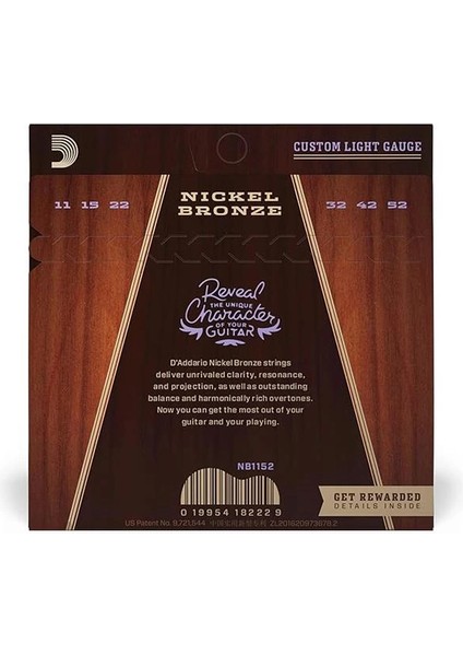 D'addario NB1152 Akustik Gitar Tel Seti, Nickel Bronze, Custom-Lite fiyatları