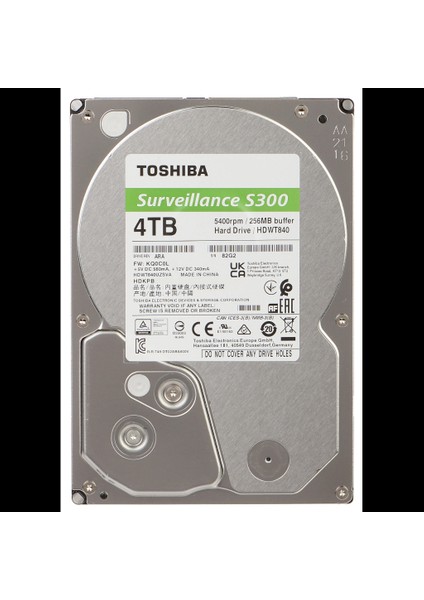 Toshıba S300, HDWT840UZSVA, 3.5", 4tb, 256MB 5400 Rpm, 7/24 Güvenlik HDD fırsatları
