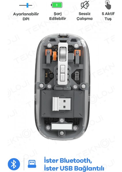 Bluetooth USB Çift Modlu Sessiz Mouse, Şeffaf Mıknatıslı Kapaklı, Type-C Şarjlı, Dpı Ayarlı, Kablosuz 10M Çekim Mesafeli, Masaüstü Kısayol Tuşlu, Taşınabilir Şarjlı Mouse Siyah fiyatları