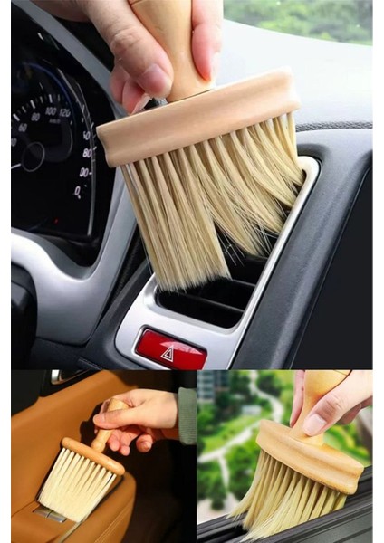 Araba Için Ahşap Saplı Yumuşak Kıl Fırça Detaylı Toz Alma Temizleme Fırçası