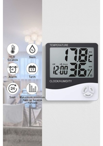 Akıllı Dijital Nem Sıcaklık Ölçer Termometre Masa Saati Fonksiyonel Ev Oda Ortam Dijital Sensörlü fiyatları