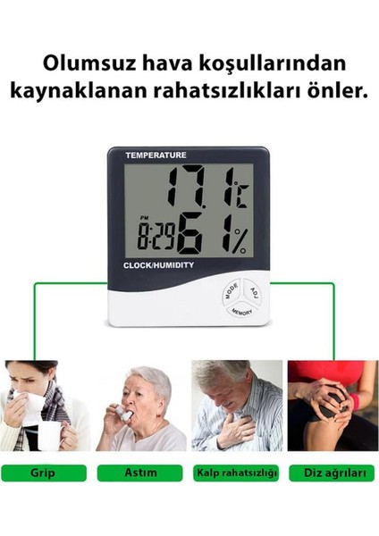 Akıllı Dijital Nem Sıcaklık Ölçer Termometre Masa Saati Fonksiyonel Ev Oda Ortam Dijital Sensörlü indirimleri