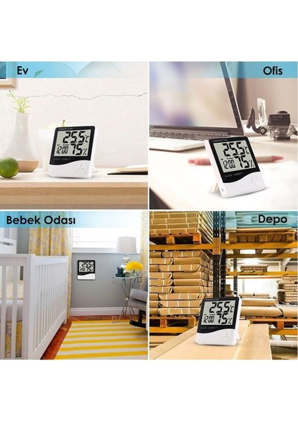 Akıllı Dijital Nem Sıcaklık Ölçer Termometre Masa Saati Fonksiyonel Ev Oda Ortam Dijital Sensörlü