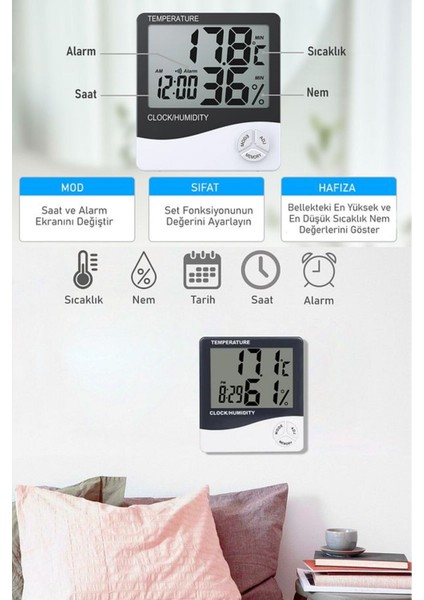 Akıllı Dijital Nem Sıcaklık Ölçer Termometre Masa Saati Fonksiyonel Ev Oda Ortam Dijital Sensörlü
