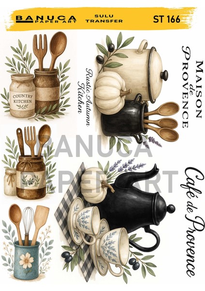 ST166 Country Mutfak Desenli 25*35 cm Açık Zemin Sulu Transfer