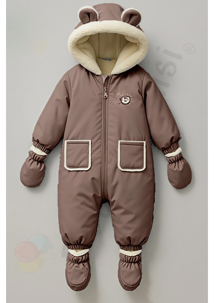 Yeni Içi Peluş Patikli Eldivenli Kapüşonlu Kar Kışlık Çocuk Erkek Bebek Astronot Tulum Kozmonot Mont
