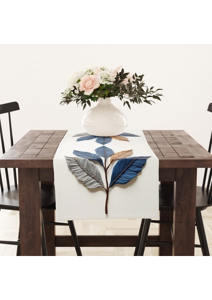 Nakış Desen Görünümlü 3 Boyutlu Leke Tutmaz Kumaş Kenarları Dikişli Dekoratif Masa Örtüsü Runner 45×100 cm fiyatları