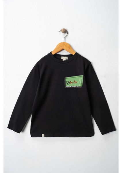 Kız Çocuk Uzun Kollu Bisiklet Yaka "gazze" Baskılı Tişört Mevsimlik Pamuklu