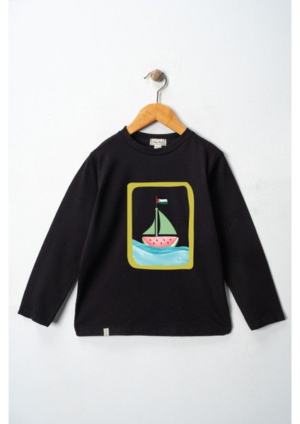 Kız Çocuk Uzun Kollu Bisiklet Yaka "sumud, Özgür Filistin" Baskılı Tişört Mevsimlik Pamuklu