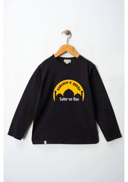Kız Çocuk Uzun Kollu Bisiklet Yaka "sabır ve Dua" Baskılı Tişört Mevsimlik Pamuklu