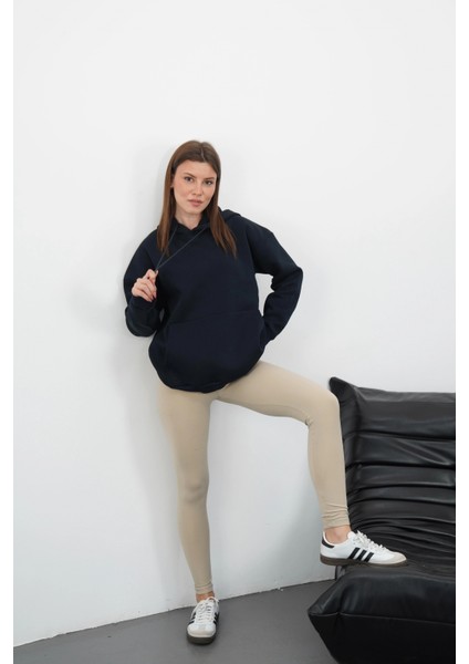 3 Iplik Şardonlu Kapşonlu Swetshirt Lacivert MD63 fırsatları