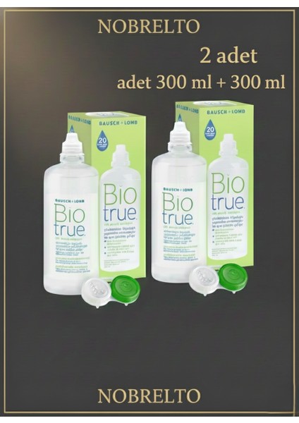 Biotrue Lens Solüsyonu 2 x 300 ml (Toplam 600ML) - Doğal Nemlendirici Avantaj Paketi (Lens Kabı Hediyeli)