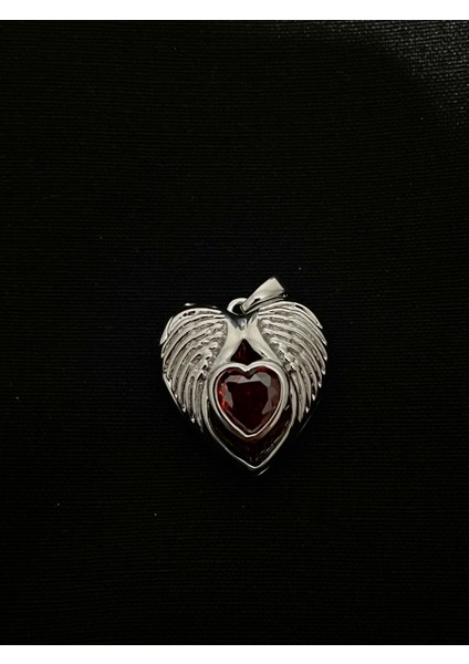 Çelik Kırmızı Taşlı Kalpli Kolye modelleri